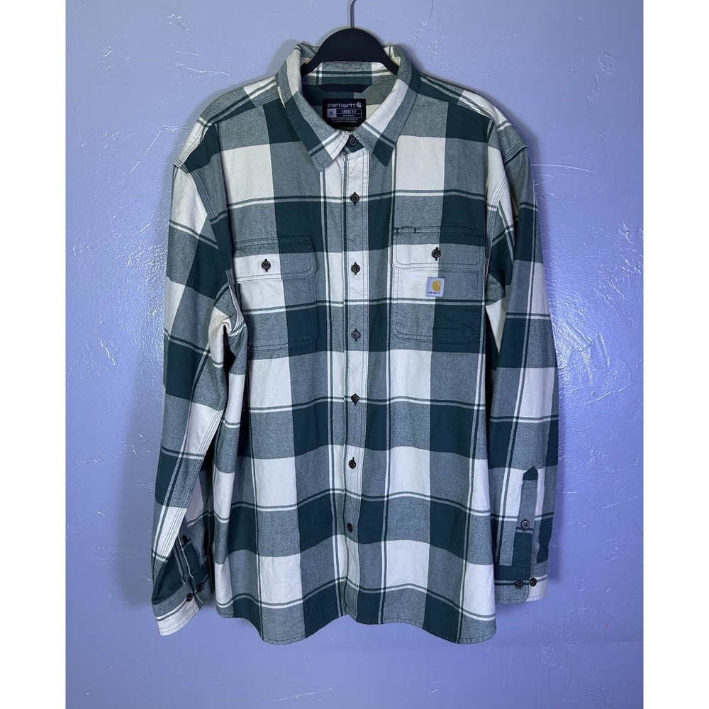 Carhartt Men's Extra Large s Long Sleeve Plaid Flannel Shirt Original Fit Green